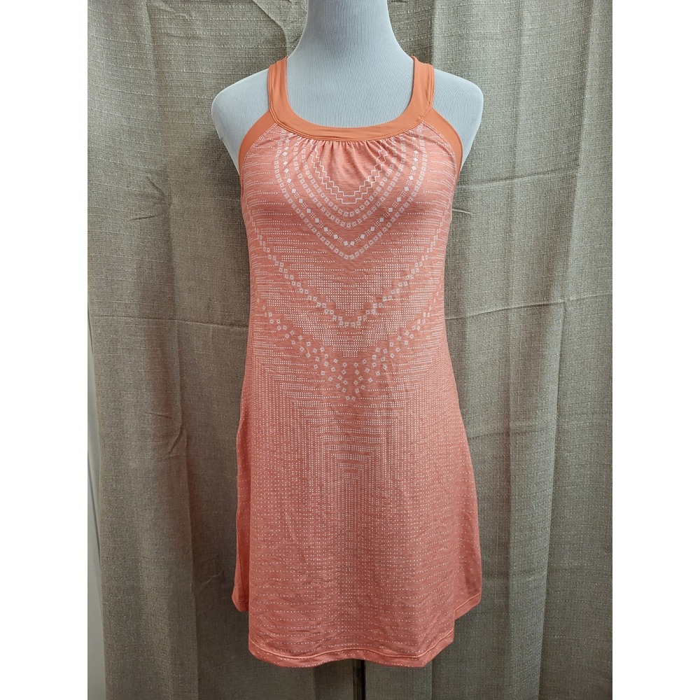 PrAna Quinn Dress Coral Orange Geometric Racerback Active Mini Dress Small NWT